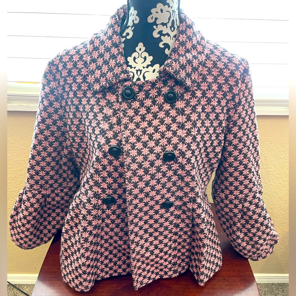 Women’s Tweed Pink & Black Peplum Jacket Size M